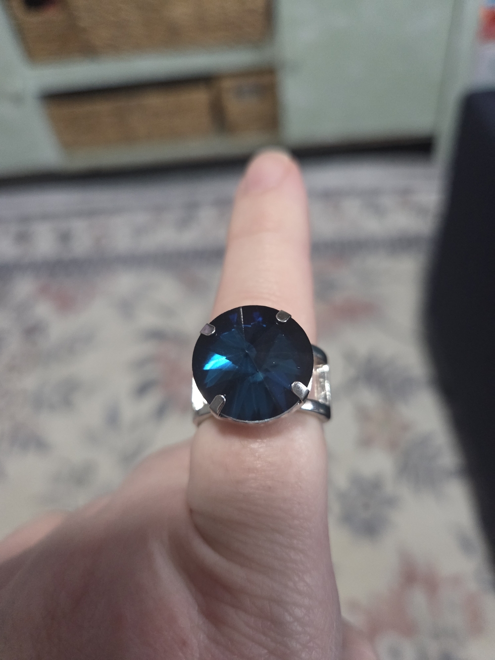 232# Silver Ring with Deep Blue Solitaire Crystal